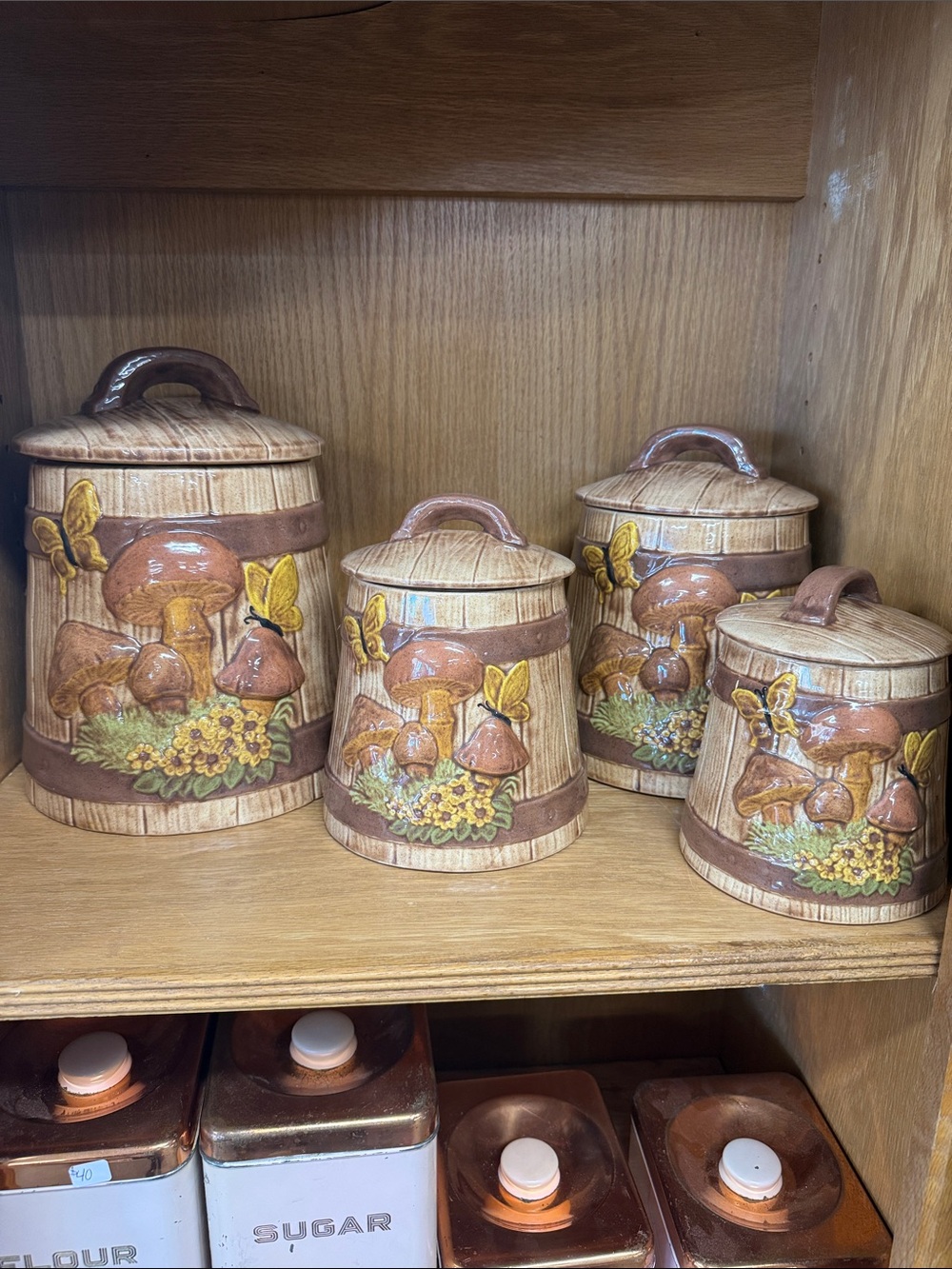 Vintage Mushroom Ceramic Canister Set — Brown & Yellow